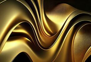 3d rendering Curve Dynamic Gold Fluid Liquid Wallpaper. Light Metal Color Colorful Swirl Gradient Mesh. Bright Yellow Vivid Vibrant Smooth Surface. Blurred Water  Gradient Background AI Generative photo