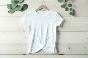 A Closed-Up Shot of A Plain White T-Shirt Mock-Up. AI Generative photo