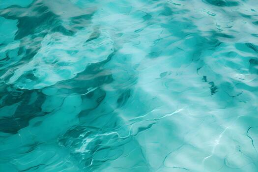 High detailed Close-up of blue water in the pool. Side view. Copy space.Bokeh light ripple background in the pool for walllpaper, background and design art work AI Generative photo