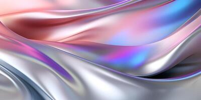 3d rendering Curve Silver Holographic Fluid Liquid Wallpaper. Silver Metal Color Swirl Gradient Mesh. Pale Violet Vivid Vibrant Smooth Surface. Blurred Water Gradient Background AI Generative photo