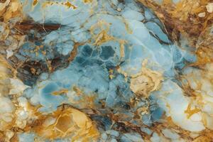 Close up Marble granite light sky-blue and light amber white with gold texture. Background wall surface pattern graphic light elegant gray floor ceramic counter texture stone slab smoot AI Generative photo