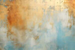 Acrylic blue and golden background. Abstract painting for banner, website, texture. Oil art with aquamarine and gold, light orange and bronze, light gold and white, sleek metallic finish AI Generative photo