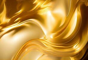 3d representación curva dinámica oro fluido líquido fondo de pantalla. ligero metal color vistoso remolino degradado malla. brillante amarillo vívido vibrante suave superficie. borroso agua neón degradado antecedentes ai generativo foto