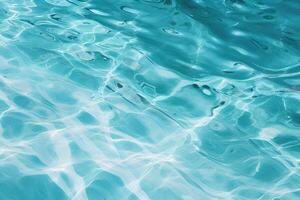 High detailed Close-up of blue water in the pool. Side view. Copy space.Bokeh light ripple background in the pool for walllpaper, background and design art work AI Generative photo