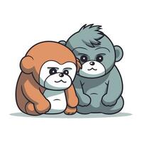 Cute monkey and sloth. Cartoon animal. Vector illustration.