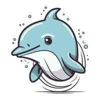 Cute cartoon dolphin. Isolated on white background. Vector illustration.