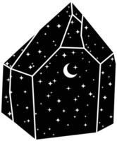 Illustration of Black Celestial Crystal Rock with Moon and Stars vector