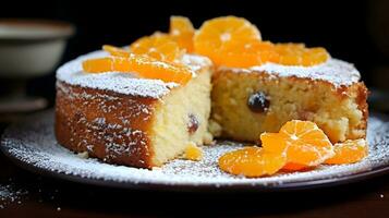 A Sweet Delight with Powdered Sugar and Sliced Oranges photo