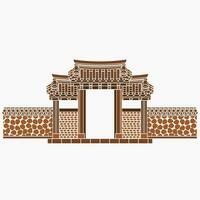 Editable Flat Monochrome Style Vector Illustration of Traditional Korean Hanok Gate Building for Artwork Element of Oriental History and Culture Related Design