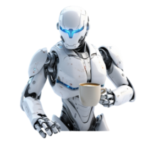 robot png robot tomando café robot Bebiendo café transparente antecedentes robot con un taza, ai generativo