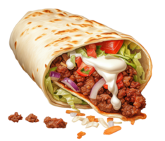 burrito PNG Mexicaans rundvlees burrito inpakken shoarma belegd broodje PNG burrito broodjes PNG burrito transparant achtergrond, ai gegenereerd