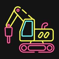 Icon hammer excavator. Heavy equipment elements. Icons in neon style. Good for prints, posters, logo, infographics, etc. vector