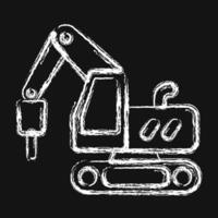 Icon hammer excavator. Heavy equipment elements. Icons in chalk style. Good for prints, posters, logo, infographics, etc. vector