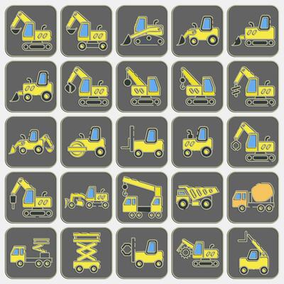 Icon set of heavy equipment. Heavy equipment elements. Icons in embossed style. Good for prints, posters, logo, infographics, etc.