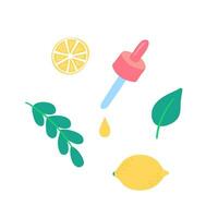 Cartoon Color Different Elements Lemon Citrus Essential Set. Vector