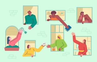 Cartoon Color Characters People Neighbors Sharing Things and Helping Each Other. Vector