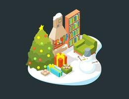 Color Merry Christmas or Happy New Year Concept Isometric View. Vector