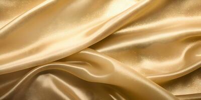 High detailed Close up Gold soft silk fabric clean backround wavy yellow satin texture pattern for walllpaper, background and design art work top view AI Generative photo