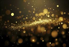 Light abstract glowing bokeh light. Shining star, sun particles and sparks with lens flare effect on black background. Sparkling magical dust particles. Christmas concept. AI Generative photo