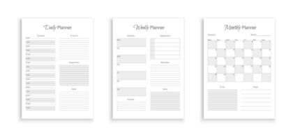 Different Minimalist Planner Page Templates Set. Vector