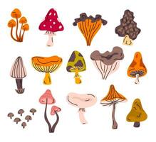 Cartoon Color Different Types Forest Abstract Mushroom Icon Set. Vector