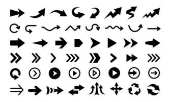 Black flat arrows and pointers isolated on white background. Big vector set of navigation elements