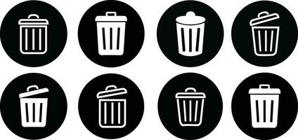 negro compartimiento icono colocar. basura lata recopilación. basura íconos colocar. web icono, Eliminar botón. carrera pictograma Eliminar símbolo plano estilo. vector