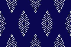 Indigo navy blue geometric traditional ethnic pattern Ikat seamless pattern border abstract design for fabric print cloth dress carpet curtains and sarong Aztec African Indian Indonesian vector