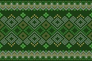 Green Cross stitch colorful geometric traditional ethnic pattern Ikat seamless pattern border abstract design for fabric print cloth dress carpet curtains and sarong Aztec African Indian Indonesian vector