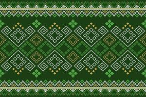 Green Cross stitch colorful geometric traditional ethnic pattern Ikat seamless pattern border abstract design for fabric print cloth dress carpet curtains and sarong Aztec African Indian Indonesian vector