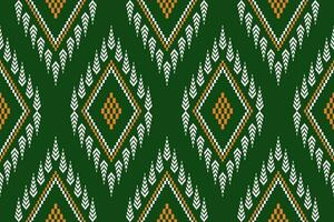 Green Cross stitch colorful geometric traditional ethnic pattern Ikat seamless pattern border abstract design for fabric print cloth dress carpet curtains and sarong Aztec African Indian Indonesian vector
