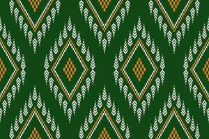 Green Cross stitch colorful geometric traditional ethnic pattern Ikat seamless pattern border abstract design for fabric print cloth dress carpet curtains and sarong Aztec African Indian Indonesian vector