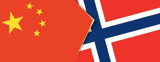 China y Noruega banderas, dos vector banderas