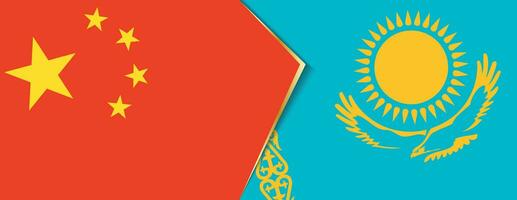 China and Kazakhstan flags, two vector flags.