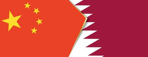 China and Qatar flags, two vector flags.