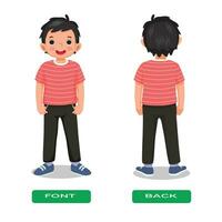 Opposite words antonym font back with little boy standing vector