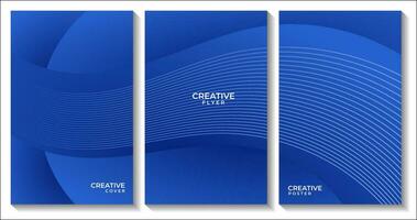 set of covers. modern blue wave dynamic gradient background with lines vector