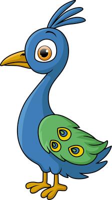 Cute peacock cartoon on white background