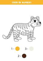 Color cartoon tiger by numbers. Worksheet for kids. vector