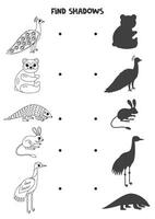 Find the correct shadows of black and white Asian animals. Logical puzzle for kids. vector