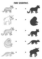 Find the correct shadows of black and white Asian animals. Logical puzzle for kids. vector