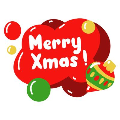 Vector conversational red ball with the inscription Merry Christmas with a Christmas tree toy isolated on a white background. New Year's greetings. Design of a Christmas greeting card, banner, poster