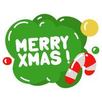 Vector conversational green ball with the inscription Merry Christmas with a candy cane isolated on a white background. New Year's greetings. Design of a Christmas greeting card, banner, poster