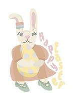 Happy Easter. Cute bunny with Easter egg. Vector isolated illustration