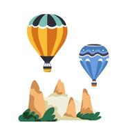 Cappadocia landscapes with hot air balloons vector