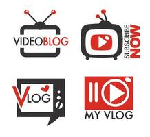 Video blog subscribe now, my vlog buttons or icons vector