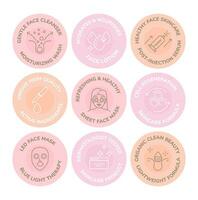 Round sticker set for cormetic skincare package vector