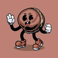 Retro dessert character. Cute cartoon mascot sweets, smile walking sweet food vector