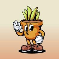 VINTAGE STYLE CARTOON CHARACTER PLANT POT ILLUSTRATION vector