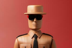 Sheriff. Wooden man in a sheriff's suit and hat. Generative AI photo